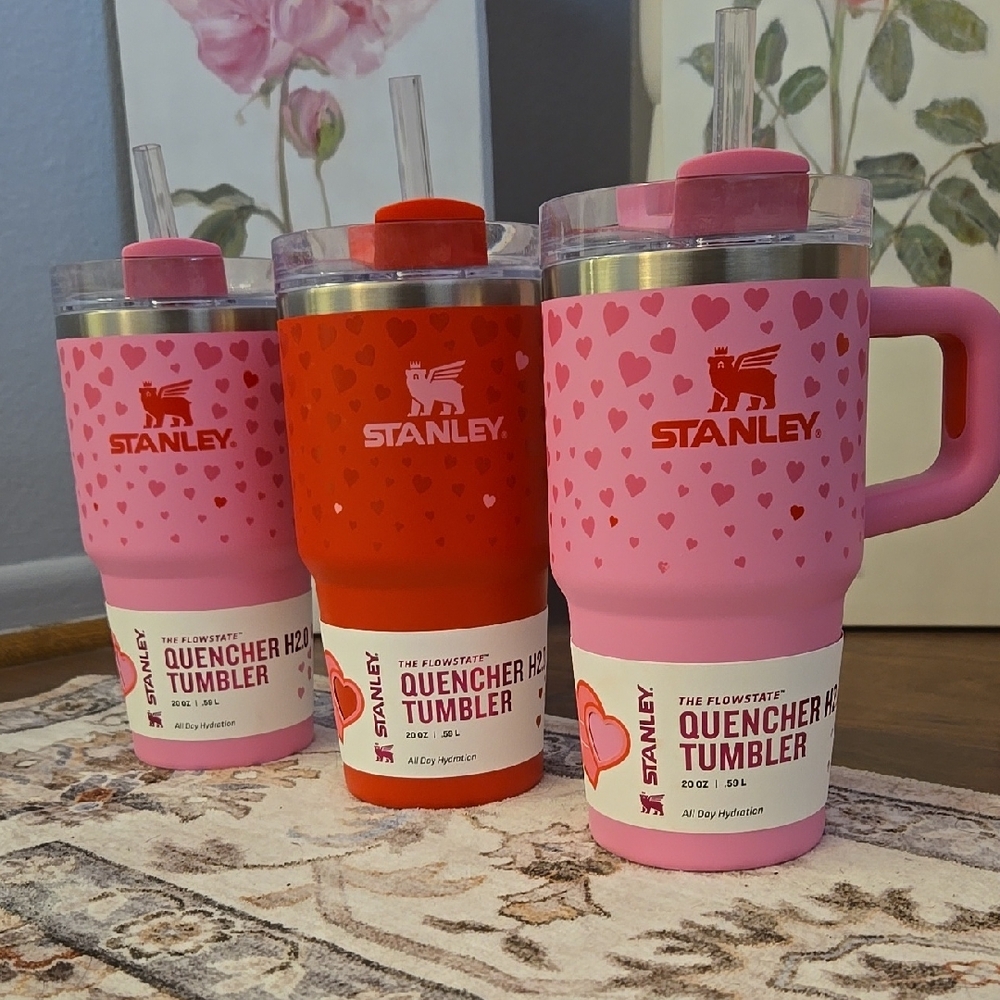 Stanley 20oz Quenchers - 1 Ruby Hearts (Red) And 2 Sweet Hearts (Pink) Bundle